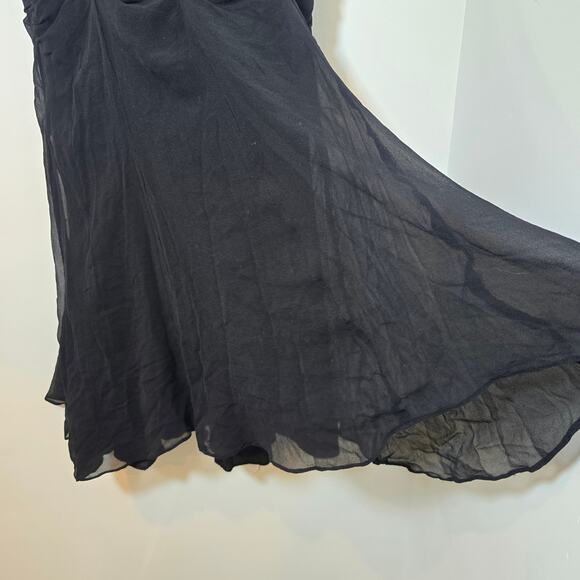 Vintage Y2k Anne Klein 100% Silk Black Cocktail Dress Sz 8 Medium Beaded Ruched - Picture 5 of 9